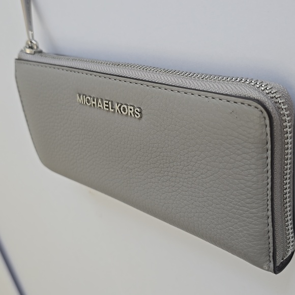 Michael Kors Women's Long Gray Pebbled Leather Zip Wallet - Picture 11 of 13